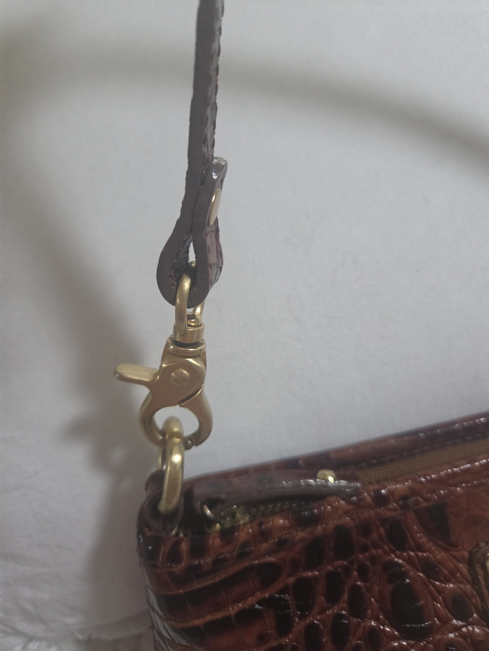 Brahmin Cognac Croc-Embossed Leather Shoulder Bag - Picture 3 of 9